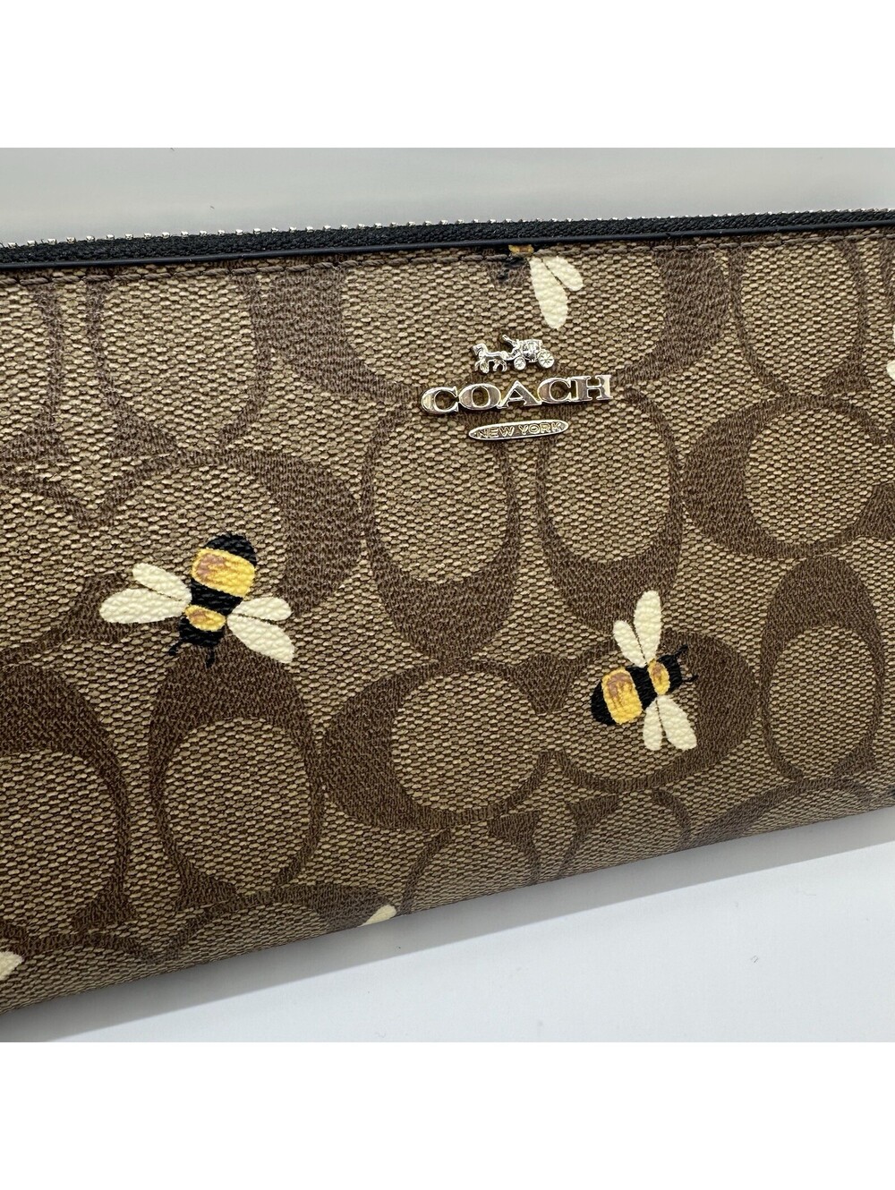 Coach Bee Print Zip Around Full Size Wallet In Signature Canvas (No Strap) C8675